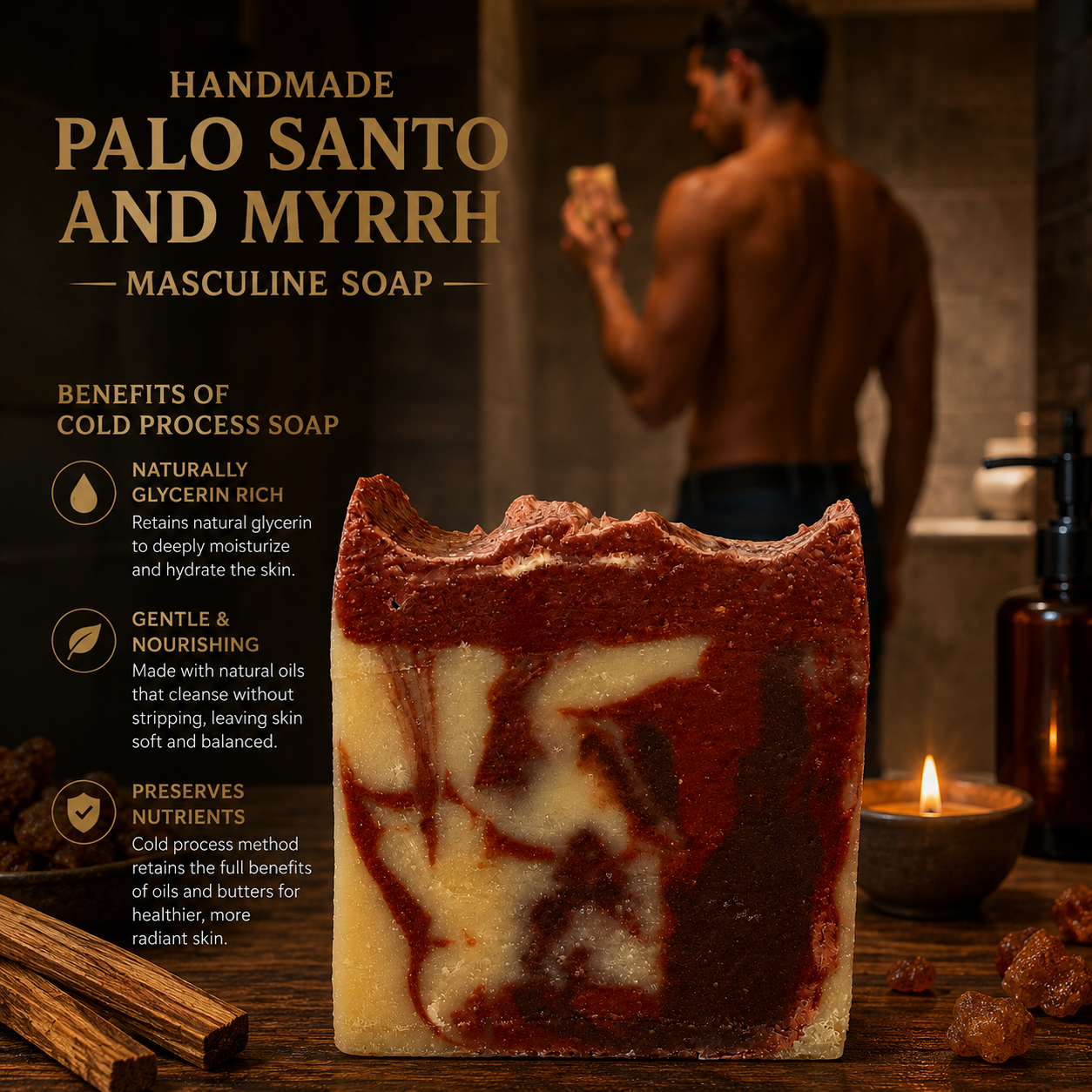 PALO SANTO: Babassu Oil and Tallow Handmade Masculine Premium Soap
