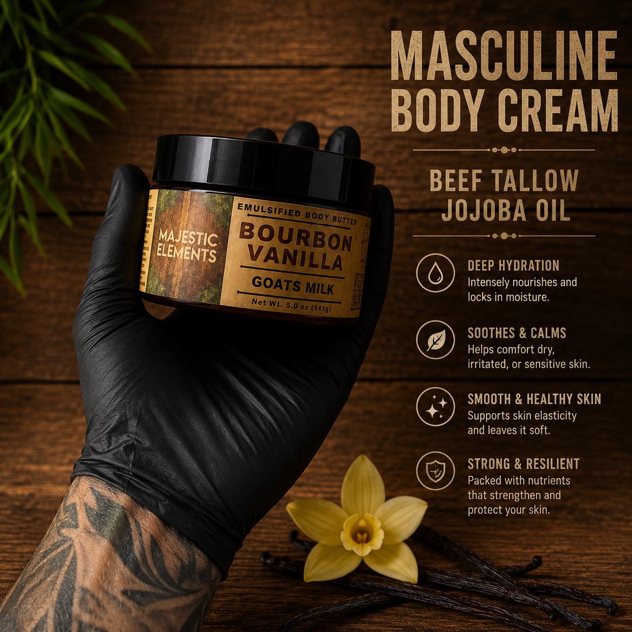 BOURBON VANILLA: Goats Milk Masculine Body Butter Body Cream