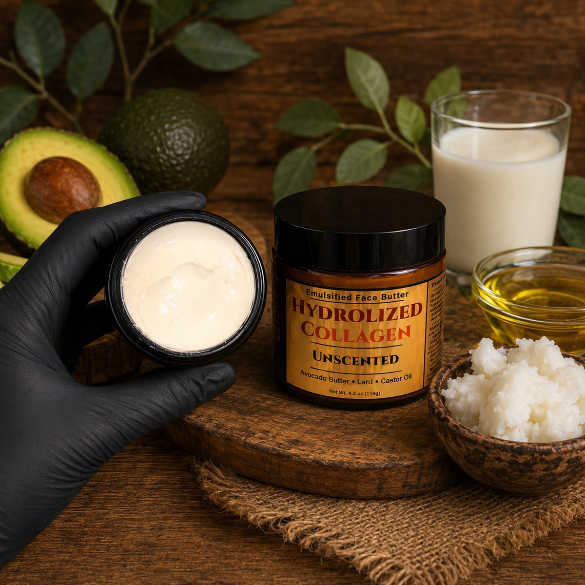 HYDROLYZED COLLAGEN: Handmade Unscented Facial Butter / Face Cream