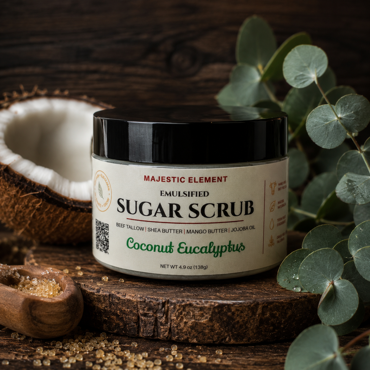 Coconut Eucalyptus Handmade Exfoliating Emulsified Tallow Sugar Scrub Body Scrub