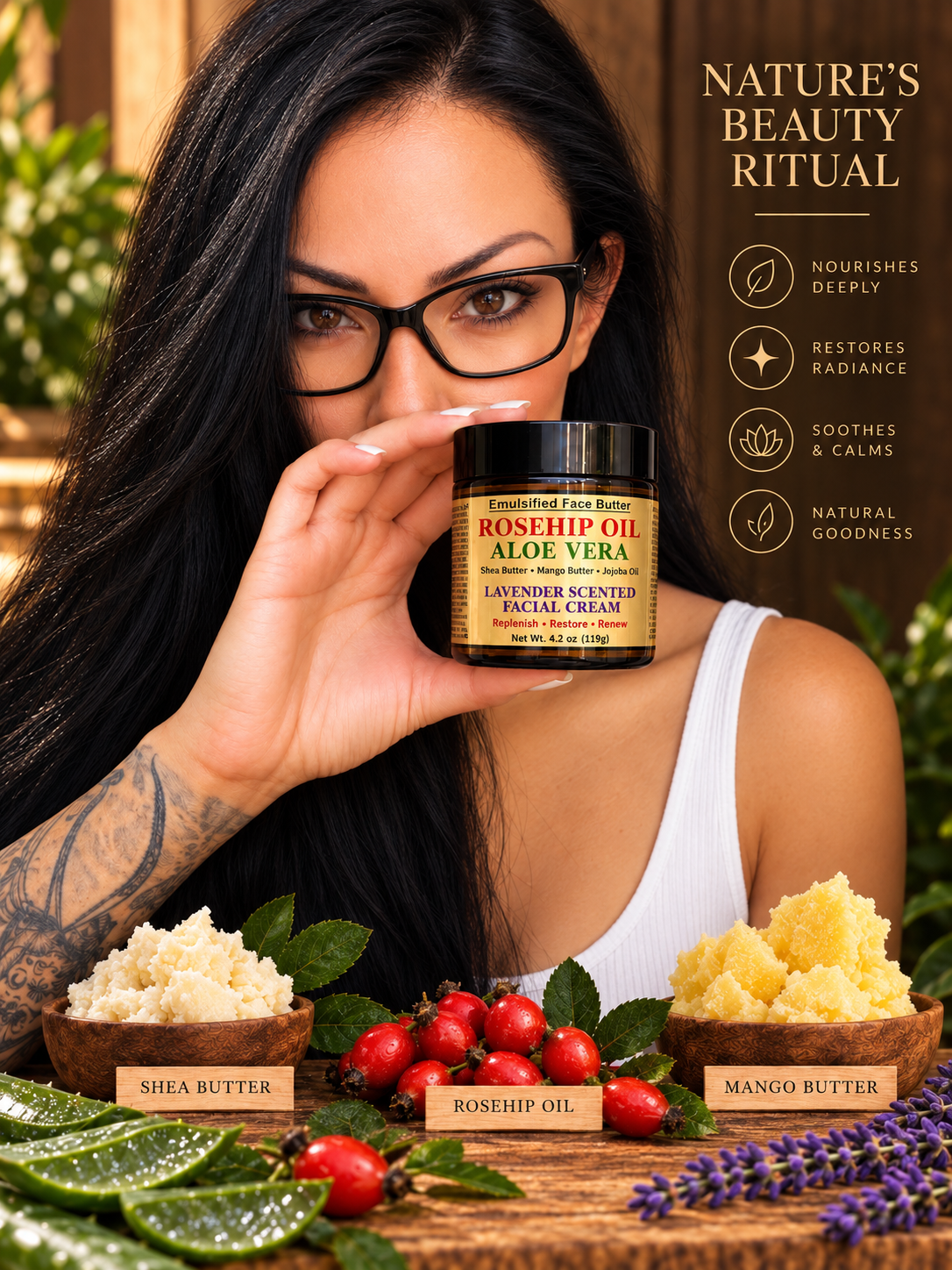 ROSEHIP OIL: Handmade Lavender Scented Facial Butter / Face Cream