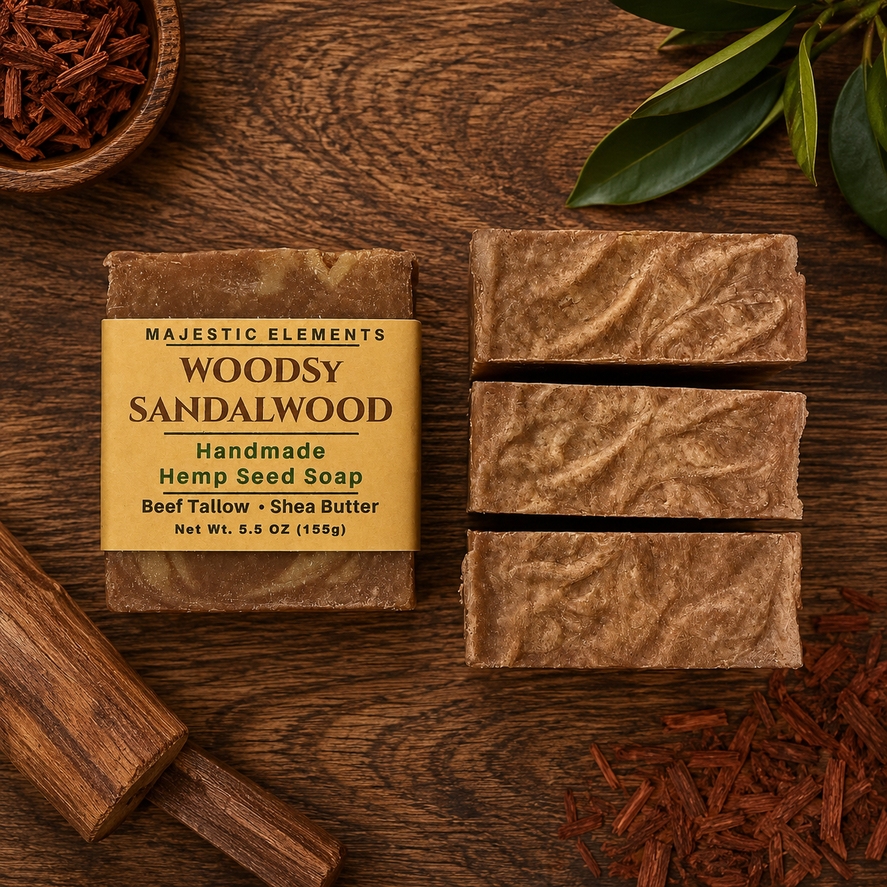 SANDALWOOD: Tallow + Hemp Seed Handmade Masculine Soap