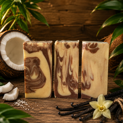 COCONUT VANILLA: Handmade Tallow Aloe and Milk Conditioning Mini Soap