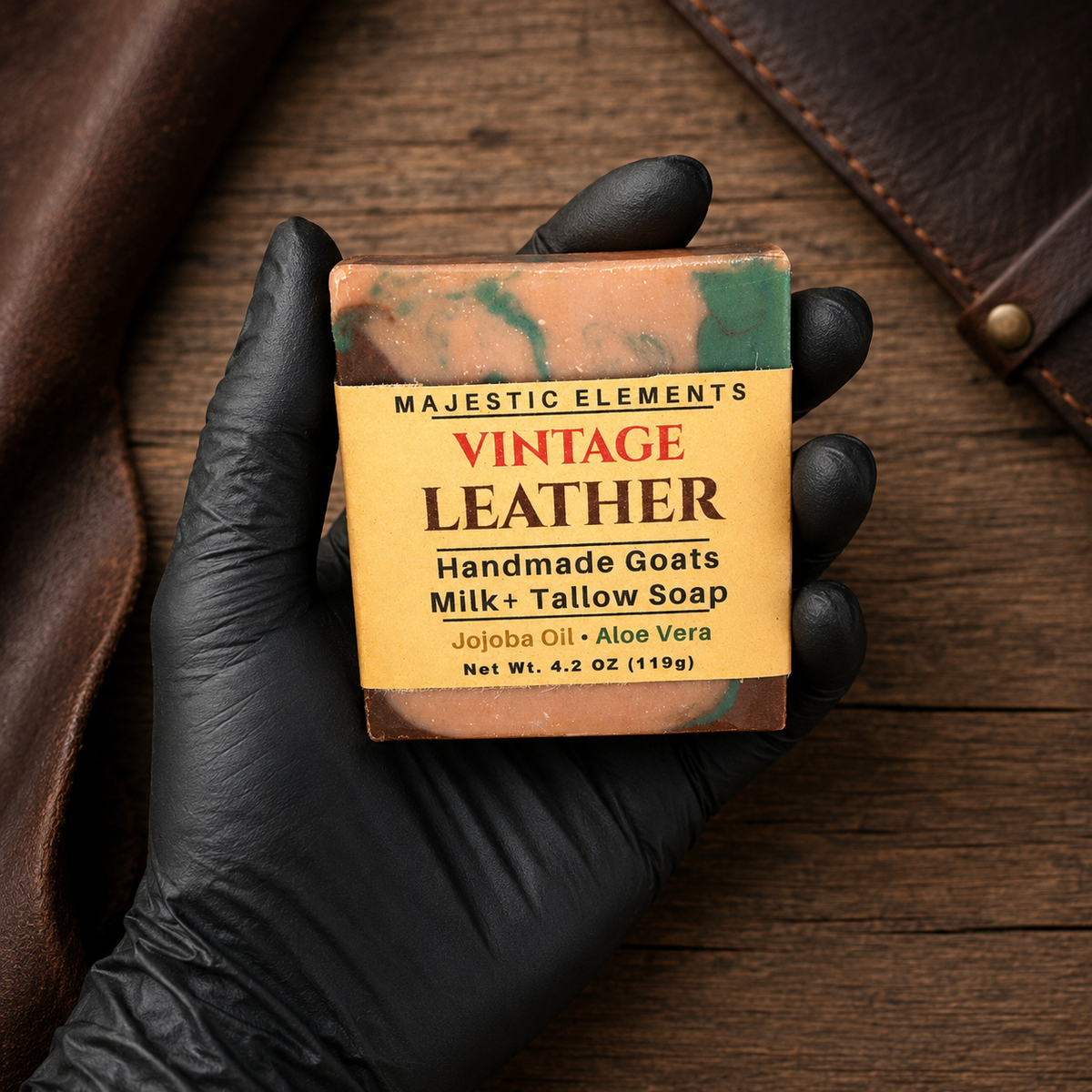 VINTAGE LEATHER: Handmade Goats Milk+Tallow Masculine Soap