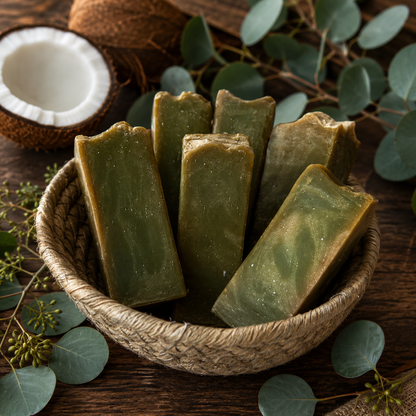 COCONUT EUCALYPTUS: Handmade Tallow and Milk Spirulina Sample Soap