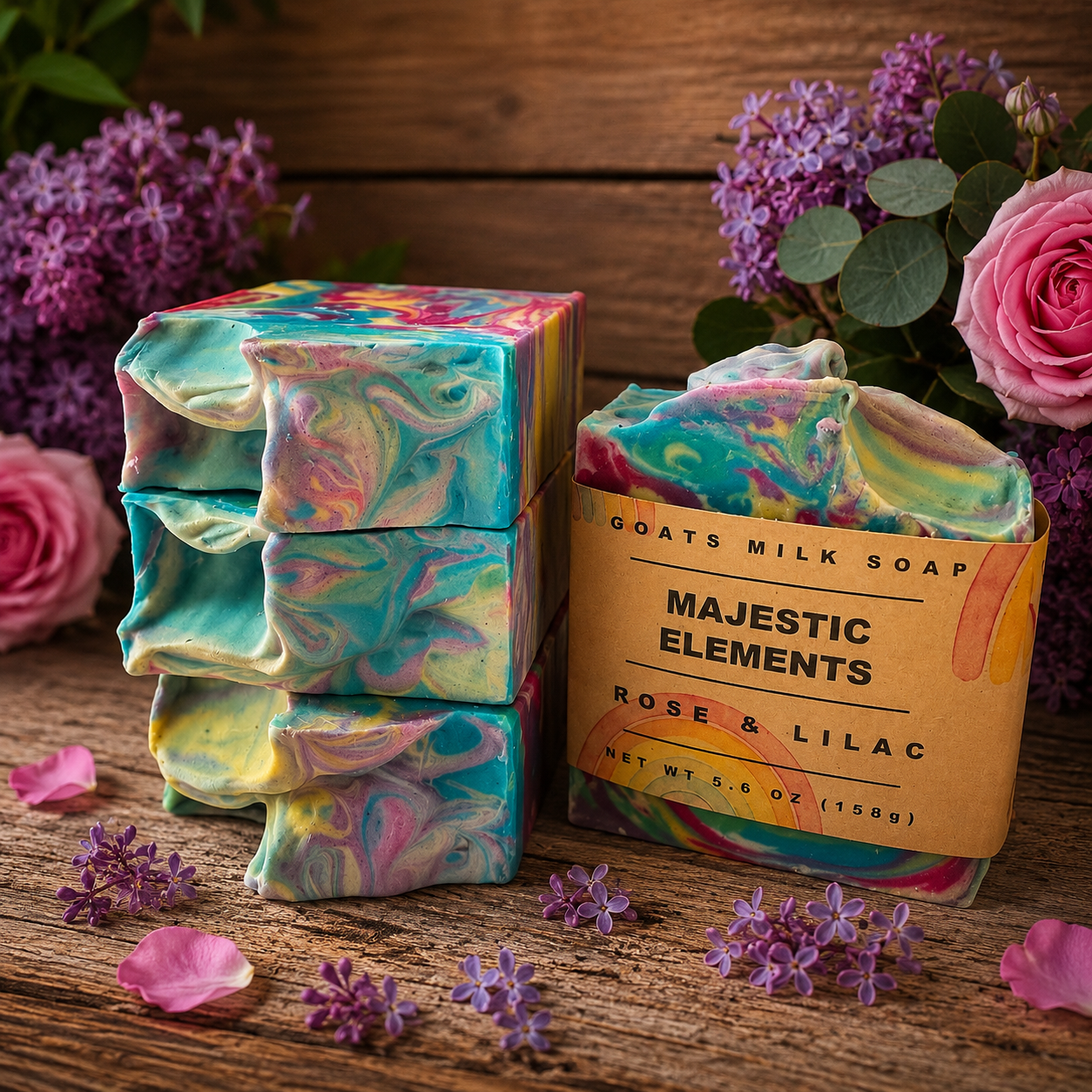 LILAC ROSE: Goats Milk and Lard Handmade Conditioning Rainbow Soap