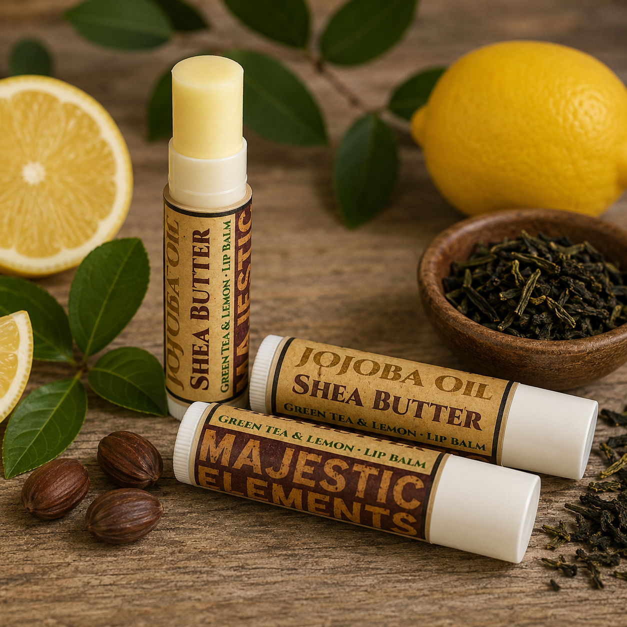 SHEA BUTTER + JOJOBA OIL: Handmade Green Tea & Lemon Lip Balm
