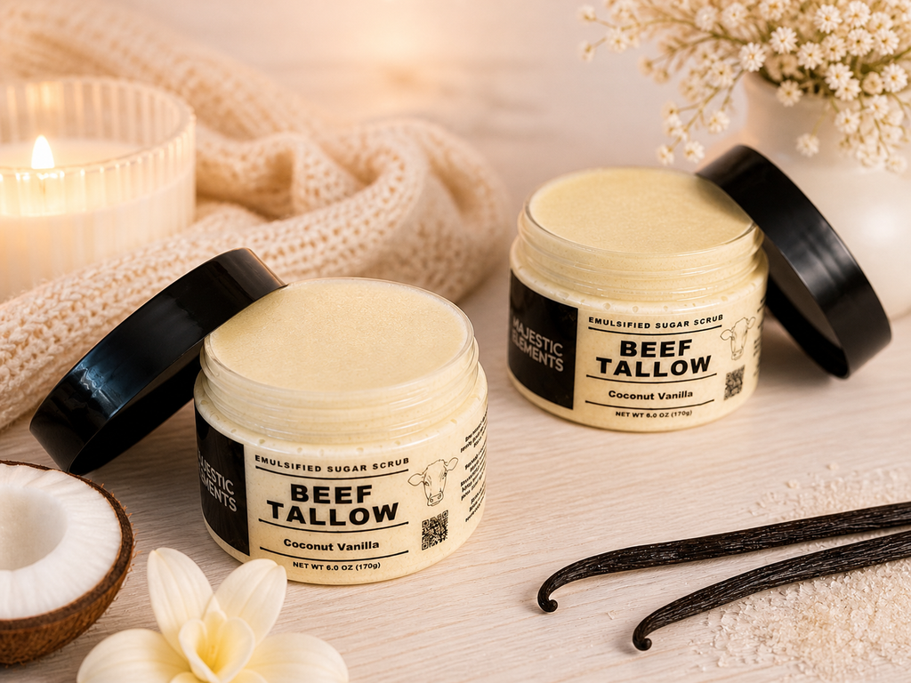 Coconut Vanilla Emulsified Handmade Tallow Sugar Scrub Body Scrub