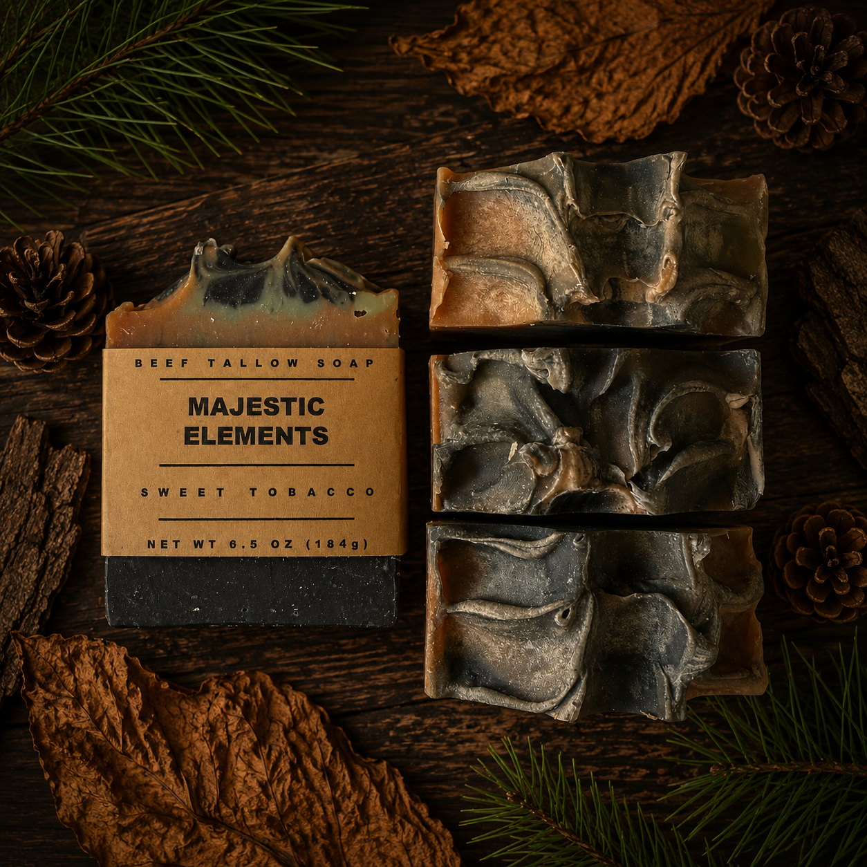 Sweet Tobacco Pine Handmade Masculine Beef Tallow Cleansing Soap