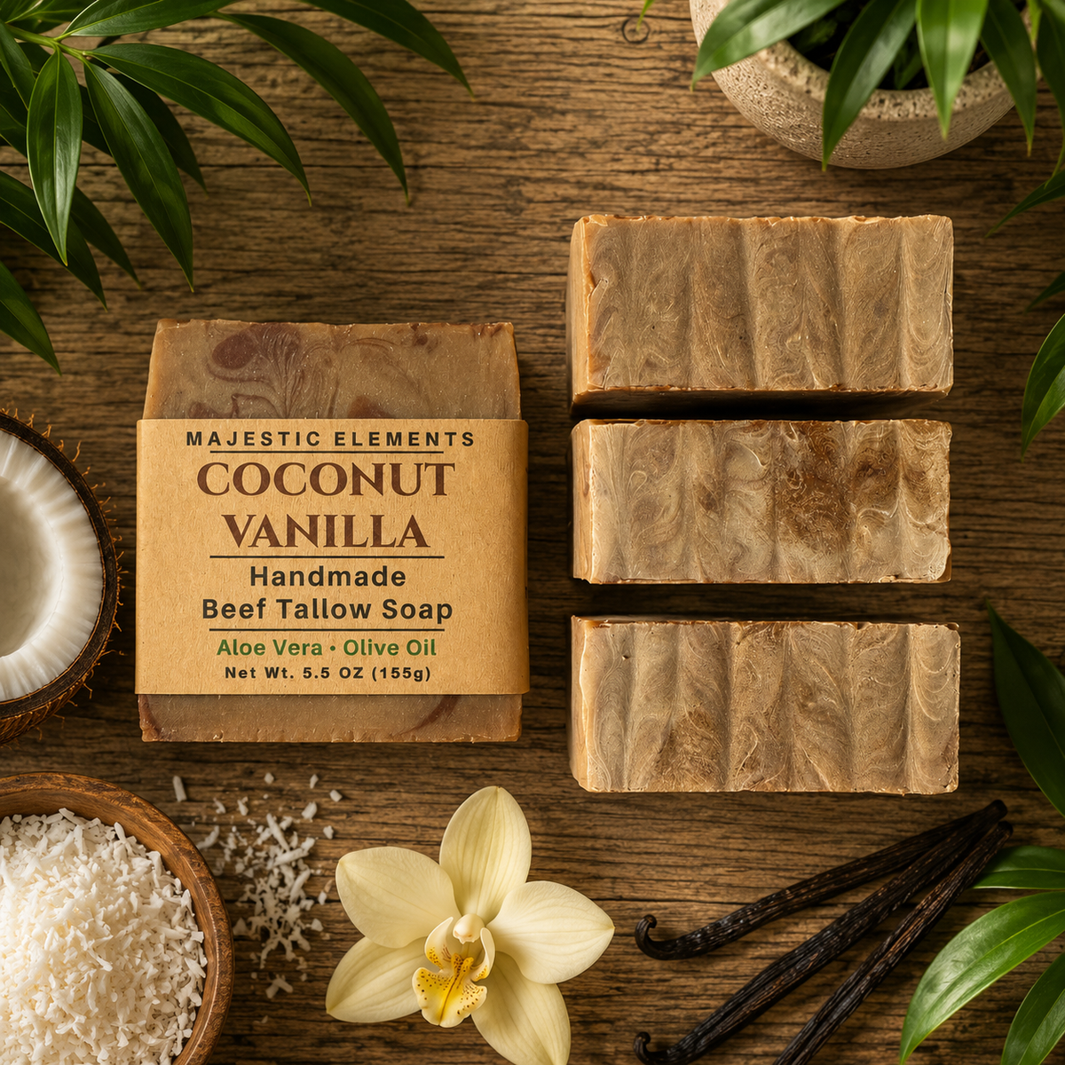 COCONUT VANILLA: Handmade Tallow, Aloe, and Milk Soap