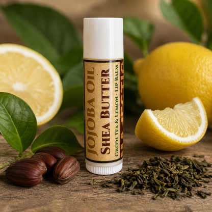 SHEA BUTTER + JOJOBA OIL: Handmade Green Tea & Lemon Lip Balm