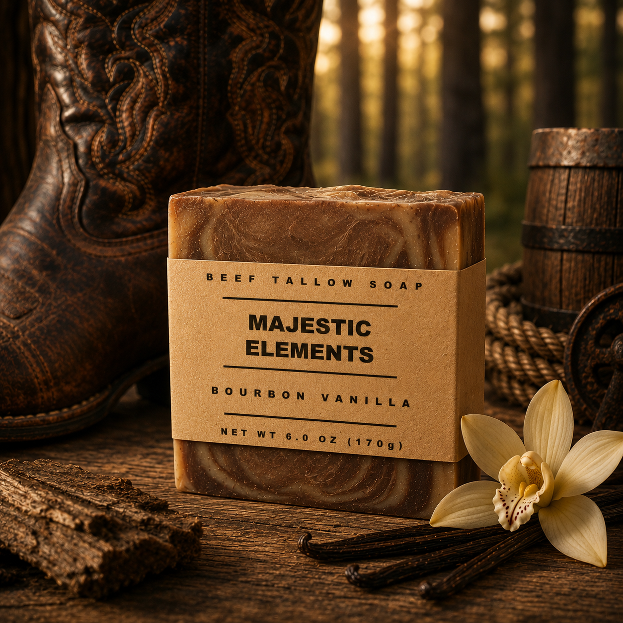 Bourbon Vanilla Goats Milk Masculine Tallow Handmade Soap