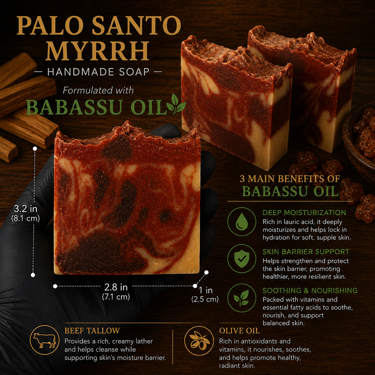 PALO SANTO: Babassu Oil and Tallow Handmade Masculine Premium Soap