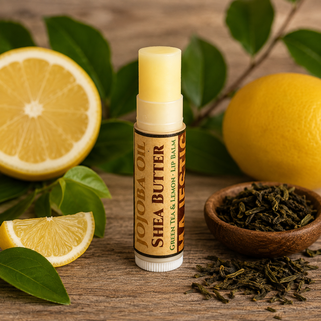 SHEA BUTTER + JOJOBA OIL: Handmade Green Tea & Lemon Lip Balm