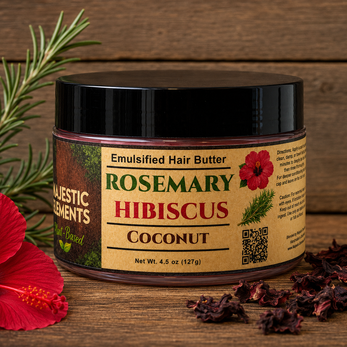 ROSEMARY & HIBISCUS: Handmade Coconut Scented Hair Butter