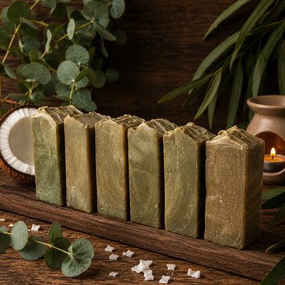COCONUT EUCALYPTUS: Handmade Tallow and Milk Spirulina Sample Soap