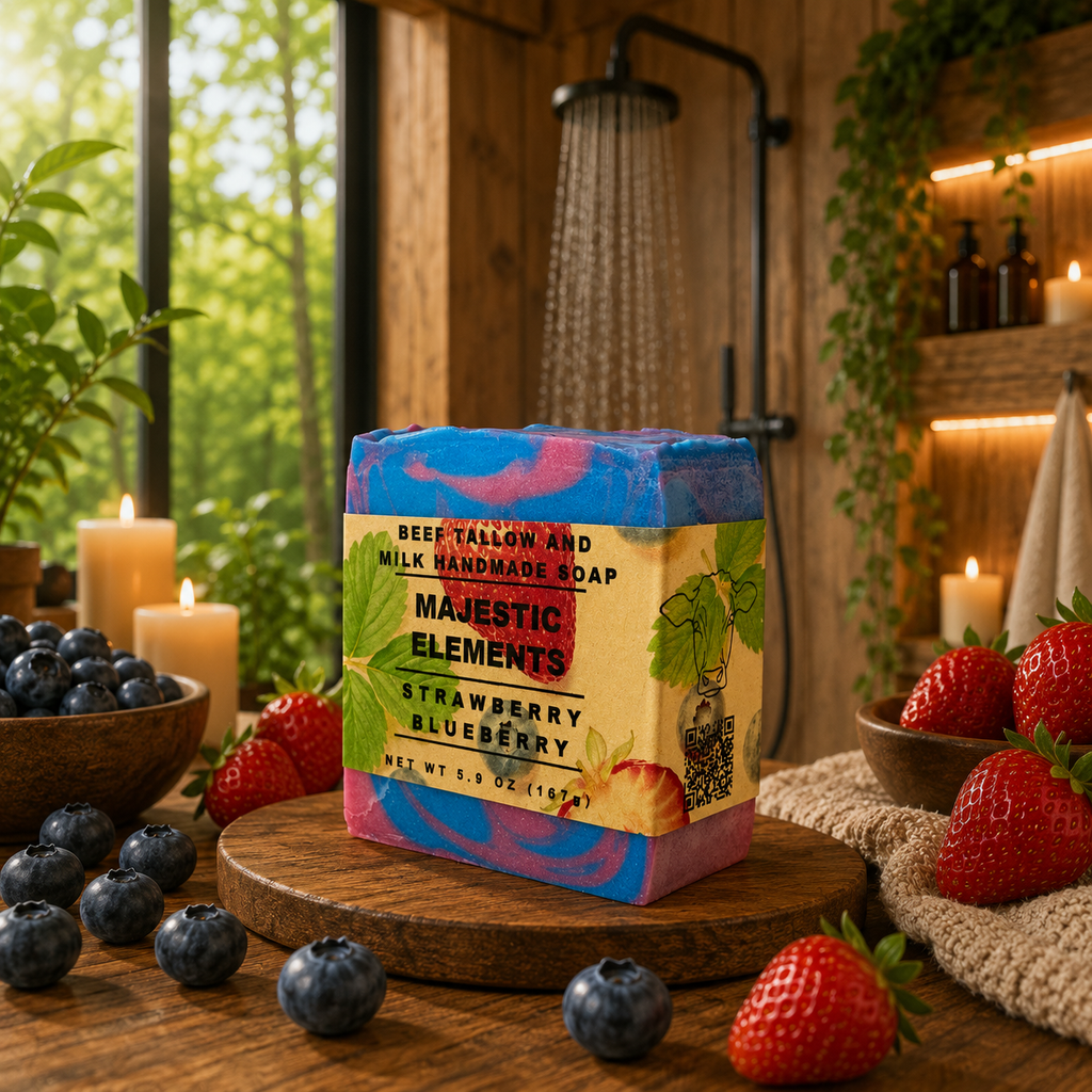 Strawberry Blueberry Handmade Beef Tallow and Milk Soap