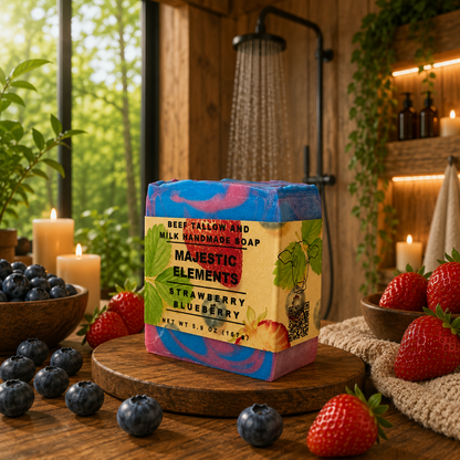Strawberry Blueberry Handmade Beef Tallow and Milk Soap