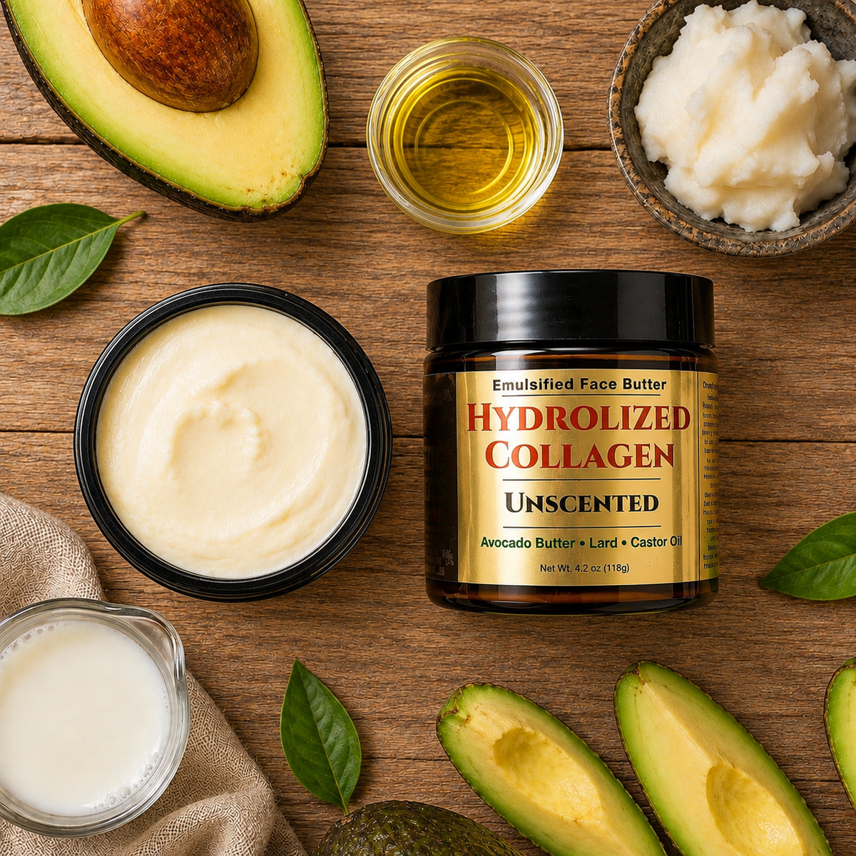 HYDROLYZED COLLAGEN: Handmade Unscented Facial Butter / Face Cream