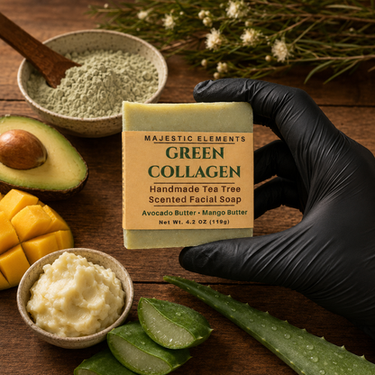 GREEN COLLAGEN: Handmade Tea Tree Scented Nourishing Facial Soap