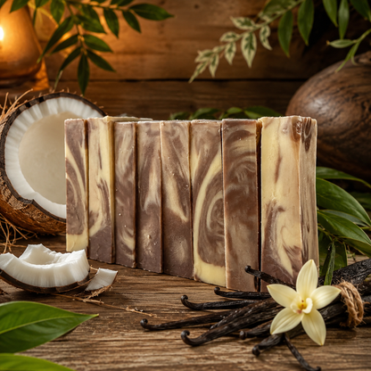 COCONUT VANILLA: Handmade Tallow Aloe and Milk Conditioning Mini Soap