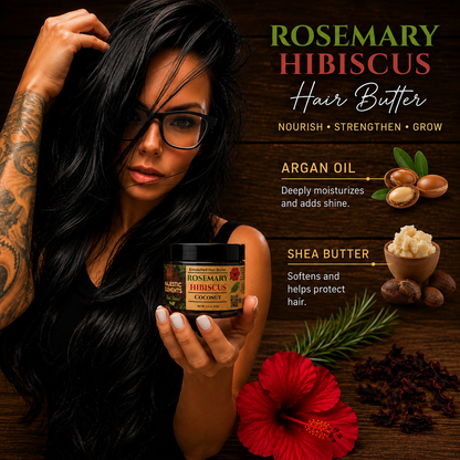 ROSEMARY & HIBISCUS: Handmade Coconut Scented Hair Butter