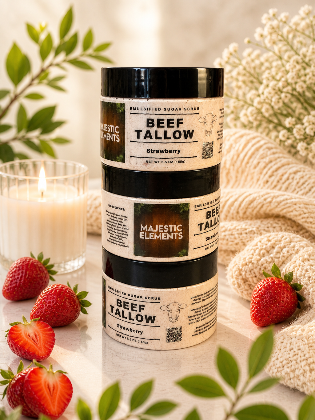 Strawberry Tallow Handmade Emulsified Sugar Scrub Body Sctub