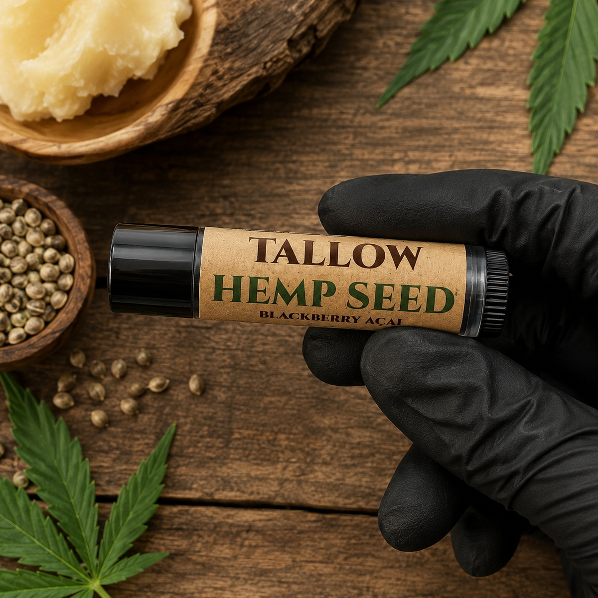 TALLOW + HEMP SEED: Handmade Blackberry Açaí Flavored Nourishing Lip Balm