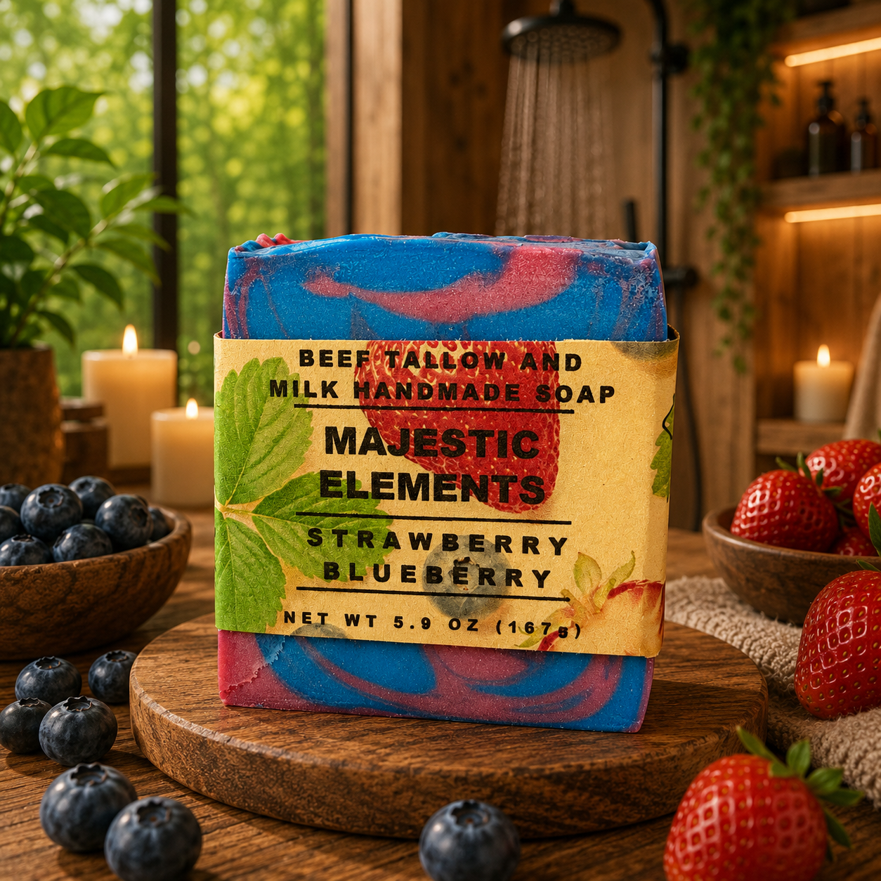 Strawberry Blueberry Handmade Beef Tallow and Milk Soap
