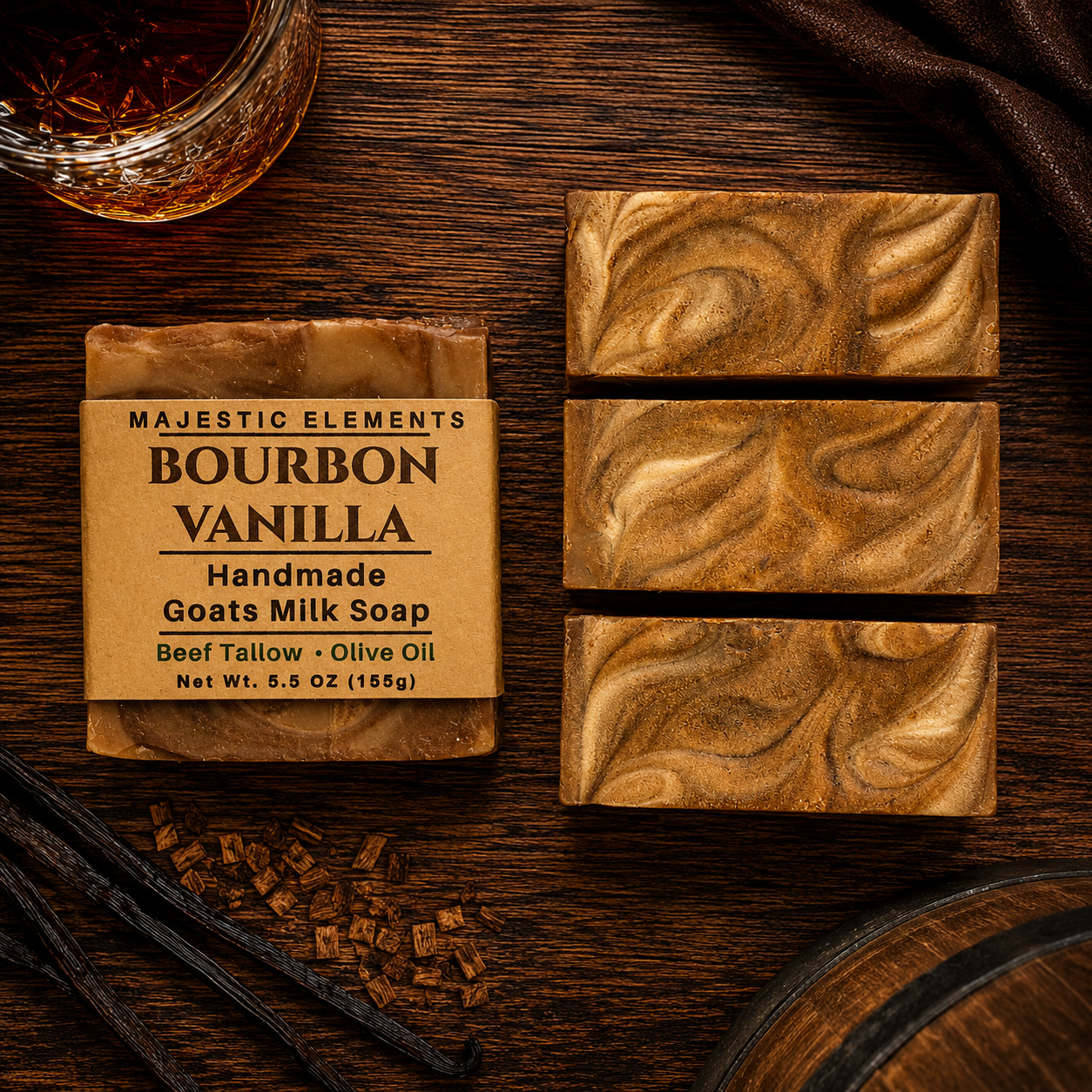 BOURBON VANILLA: Goats Milk & Tallow Handmade Masculine Soap