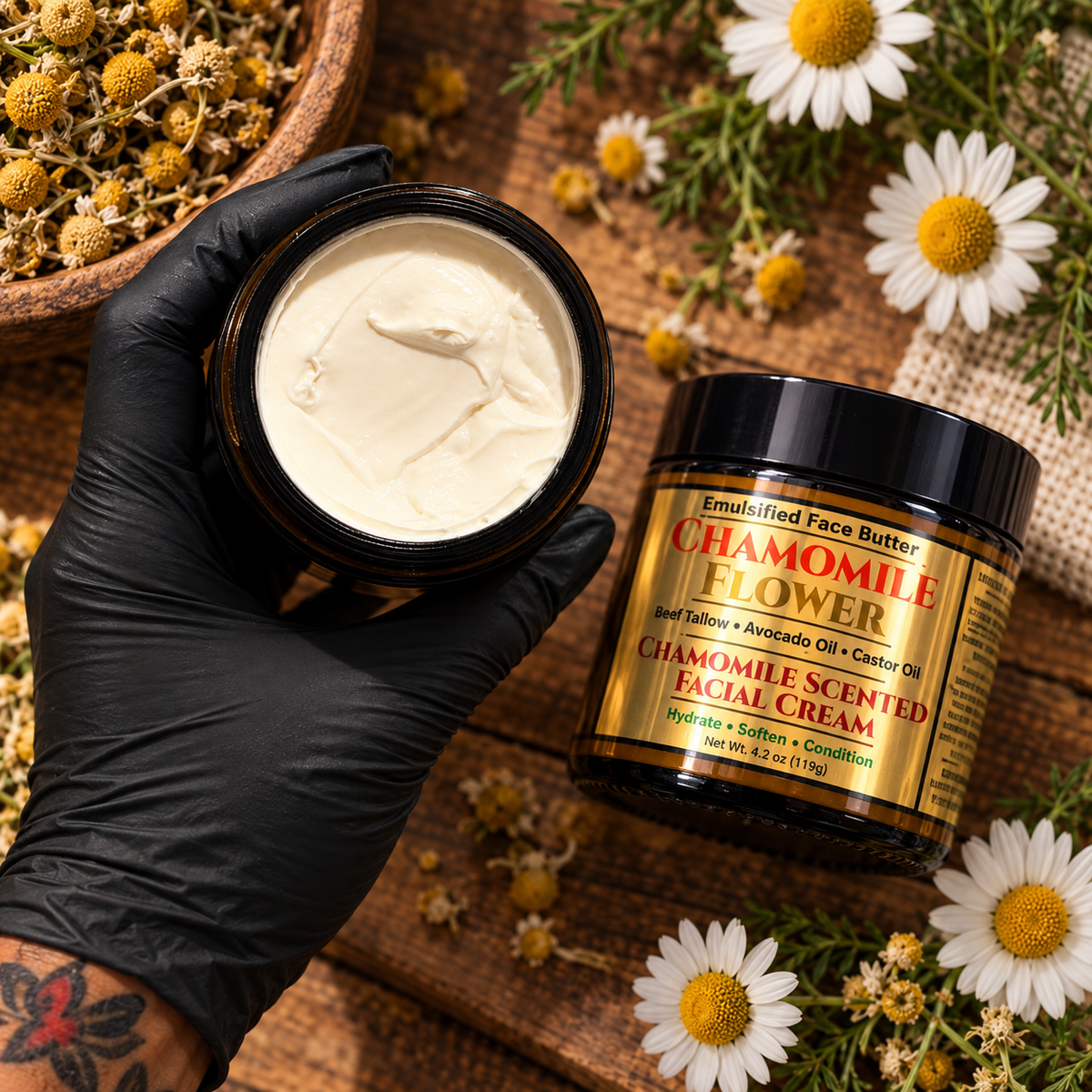CHAMOMILE FLOWER: Handmade Chamomile Scented Facial Butter / Face Cream