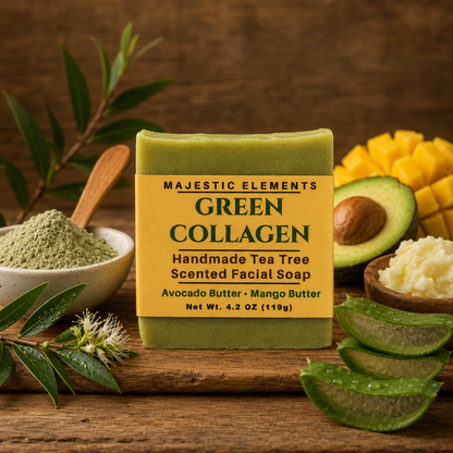 GREEN COLLAGEN: Handmade Tea Tree Scented Nourishing Facial Soap