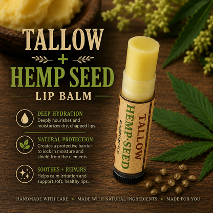 TALLOW + HEMP SEED: Handmade Blackberry Açaí Flavored Nourishing Lip Balm