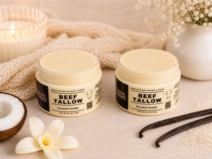 Coconut Vanilla Emulsified Handmade Tallow Sugar Scrub Body Scrub
