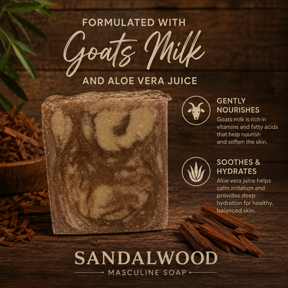 SANDALWOOD: Tallow + Hemp Seed Handmade Masculine Soap