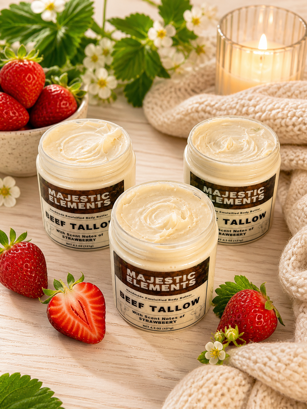 Strawberry Tallow Handcrafted Emulsified Body Butter Body Cream