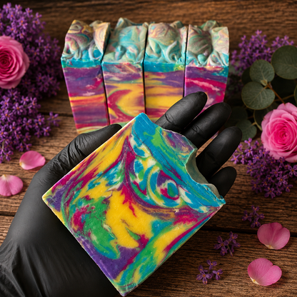 LILAC ROSE: Goats Milk and Lard Handmade Conditioning Rainbow Soap
