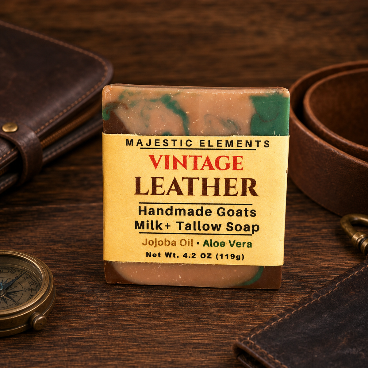 VINTAGE LEATHER: Handmade Goats Milk+Tallow Masculine Soap