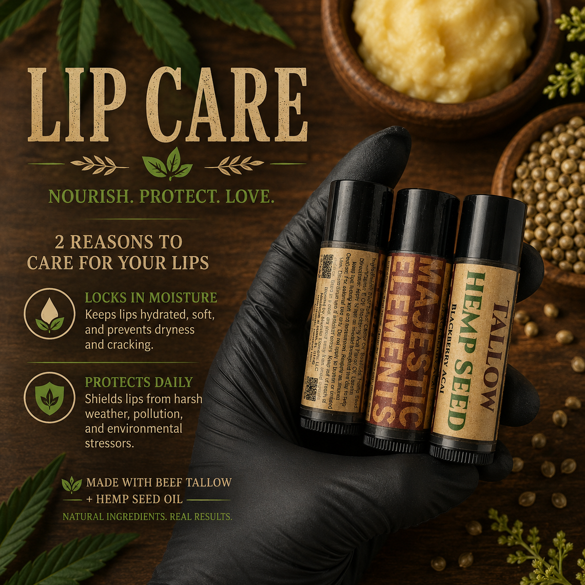 TALLOW + HEMP SEED: Handmade Blackberry Açaí Flavored Nourishing Lip Balm