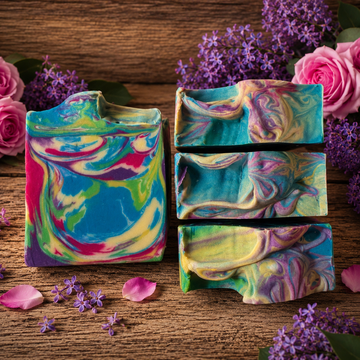 LILAC ROSE: Goats Milk and Lard Handmade Conditioning Rainbow Soap