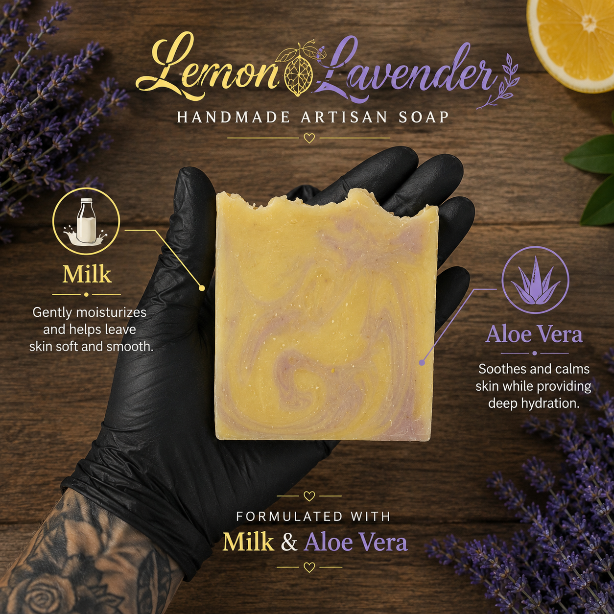 LEMON LAVENDER: Tallow + Milk Handmade Soap