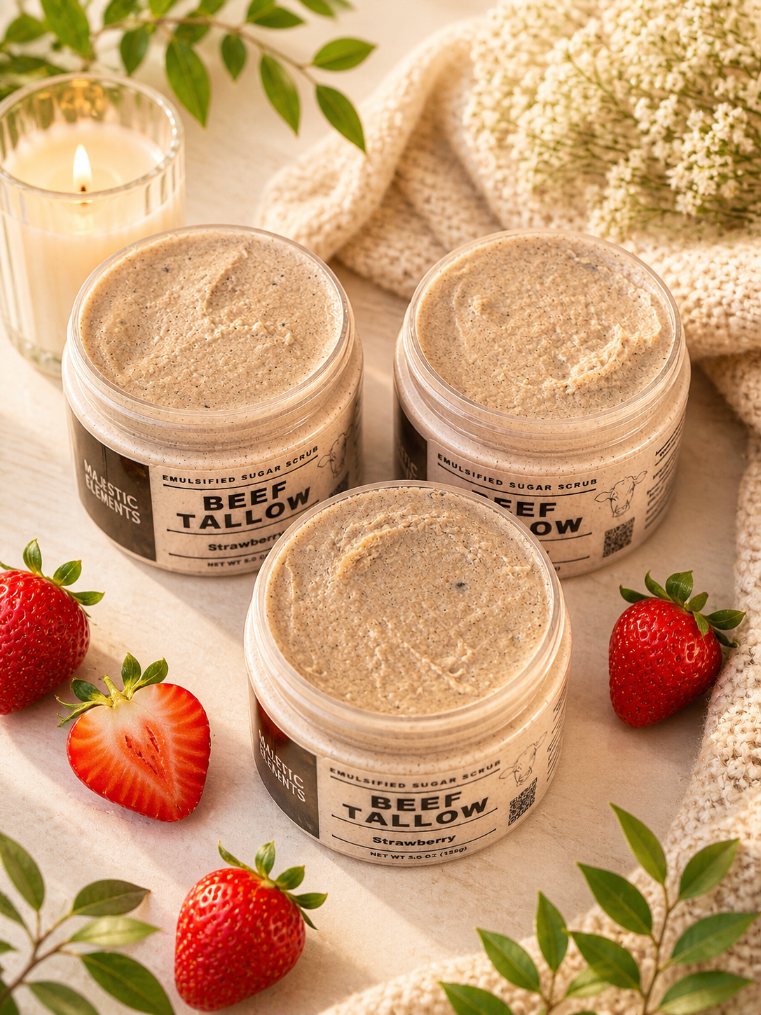 Strawberry Tallow Handmade Emulsified Sugar Scrub Body Sctub