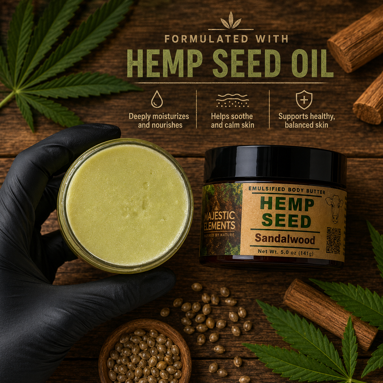 SANDALWOOD: Tallow + Hemp Seed Handmade Body Butter Body Cream