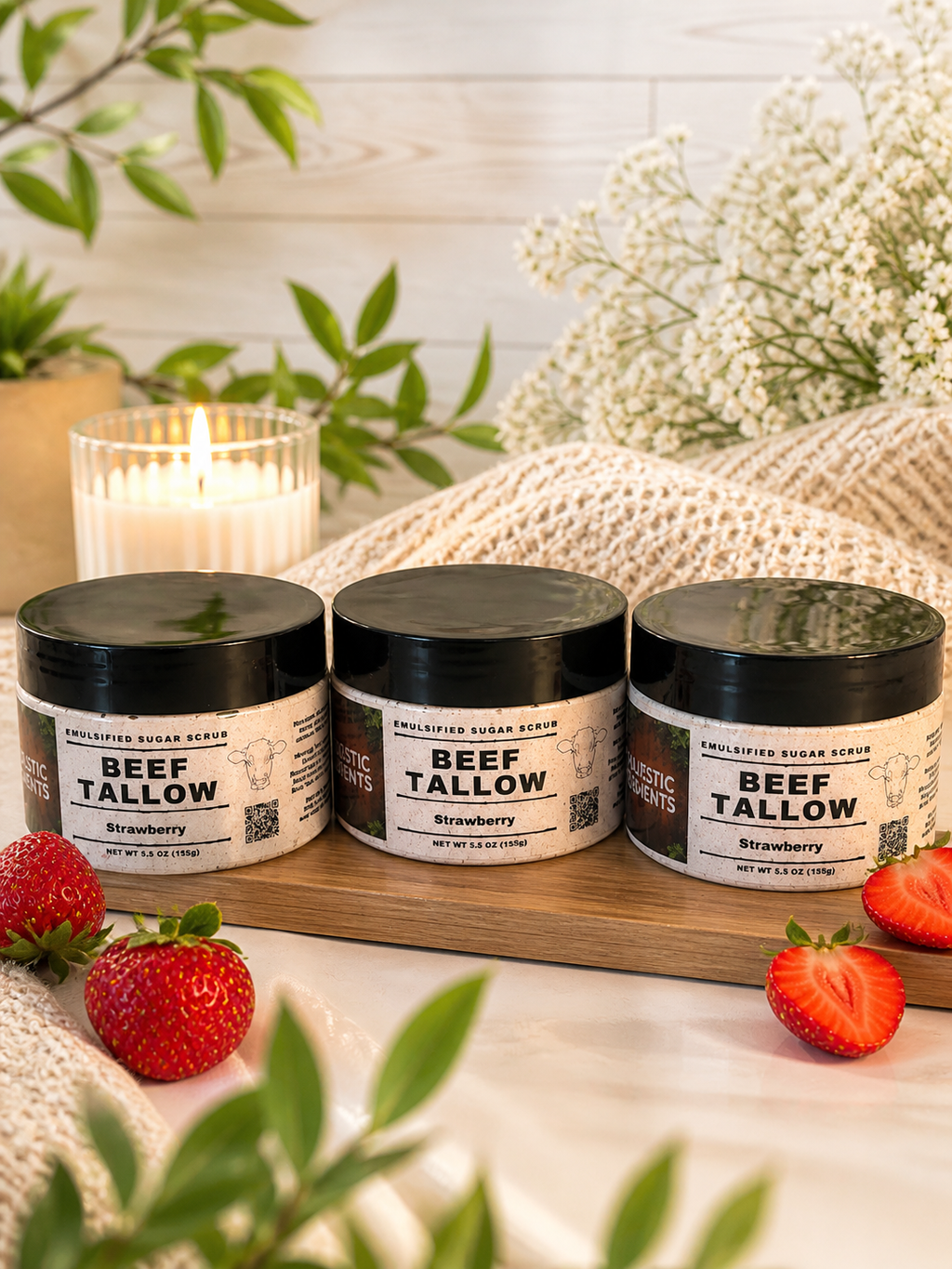 Strawberry Tallow Handmade Emulsified Sugar Scrub Body Sctub