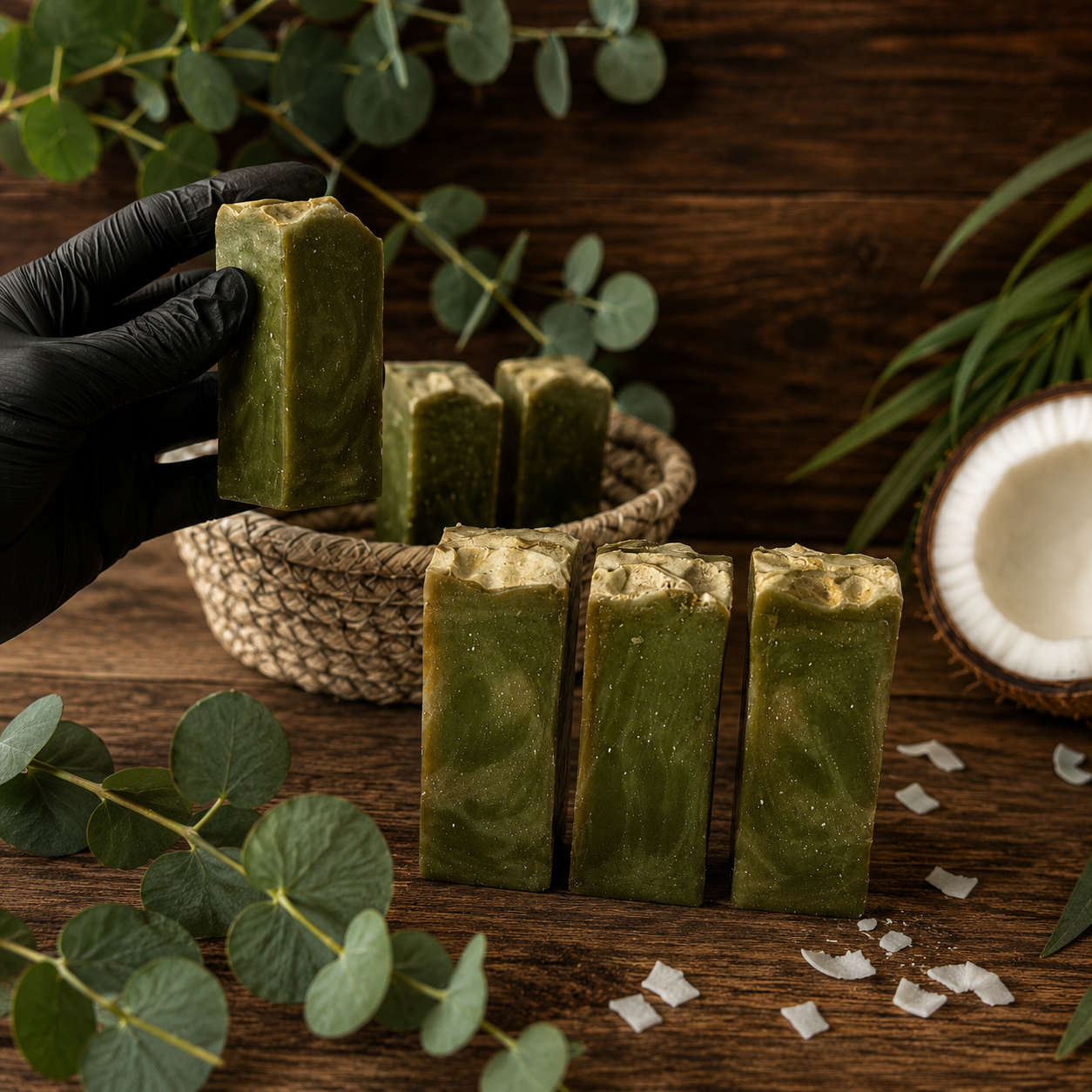 COCONUT EUCALYPTUS: Handmade Tallow and Milk Spirulina Sample Soap