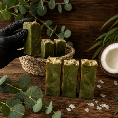 COCONUT EUCALYPTUS: Handmade Tallow and Milk Spirulina Sample Soap