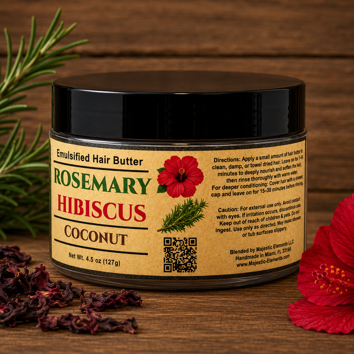 ROSEMARY & HIBISCUS: Handmade Coconut Scented Hair Butter