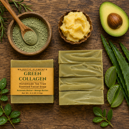 GREEN COLLAGEN: Handmade Tea Tree Scented Nourishing Facial Soap