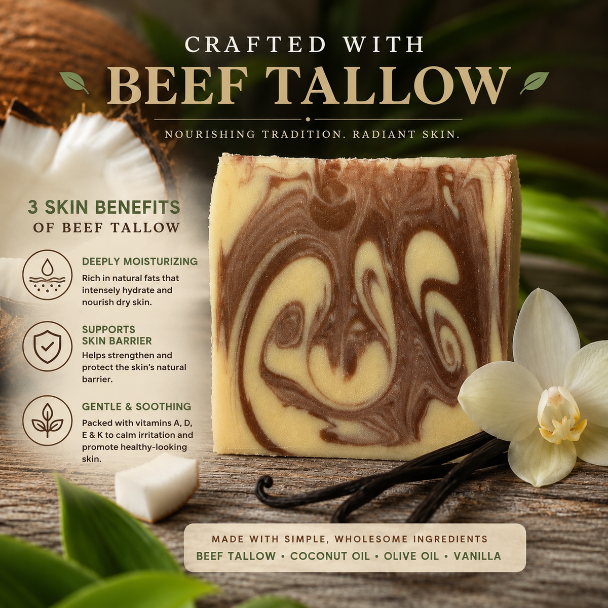 COCONUT VANILLA: Handmade Tallow, Aloe, and Milk Soap