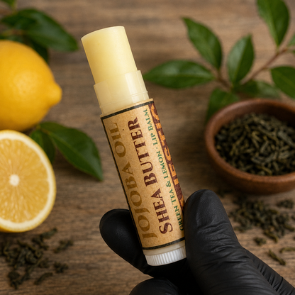 SHEA BUTTER + JOJOBA OIL: Handmade Green Tea & Lemon Lip Balm